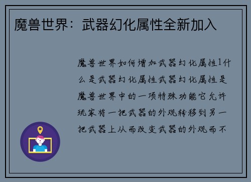 魔兽世界：武器幻化属性全新加入